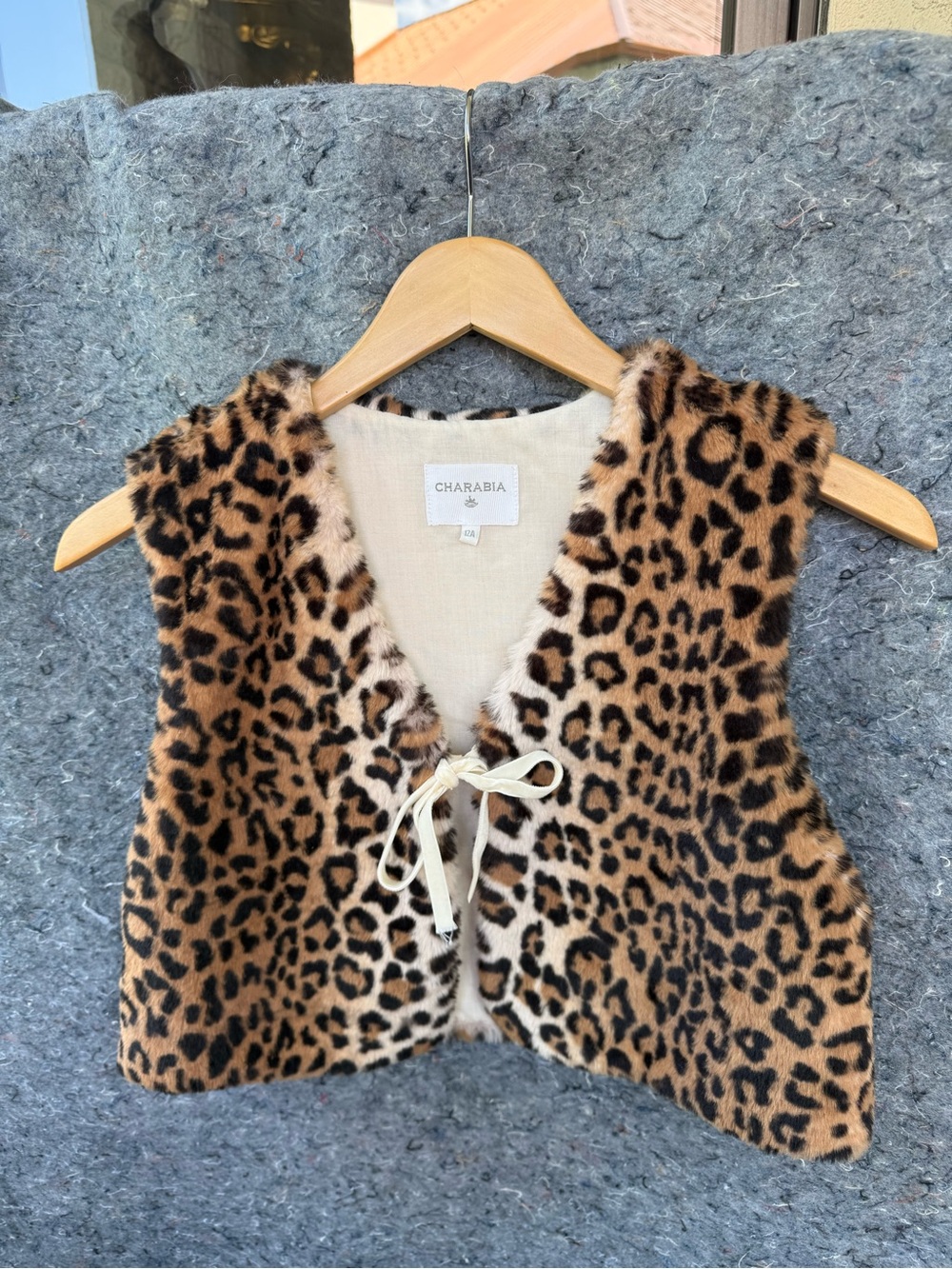 Charabia Leopard Faux Fur Tie-Front Vest